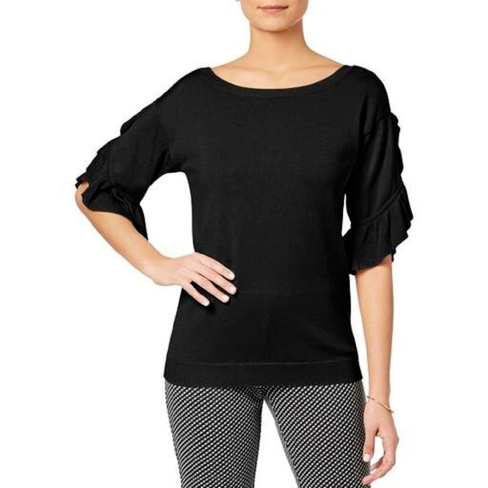 Ny Collection Low-Back Ruffled-Sleeve Sweater, Size XS, Retail $50.00